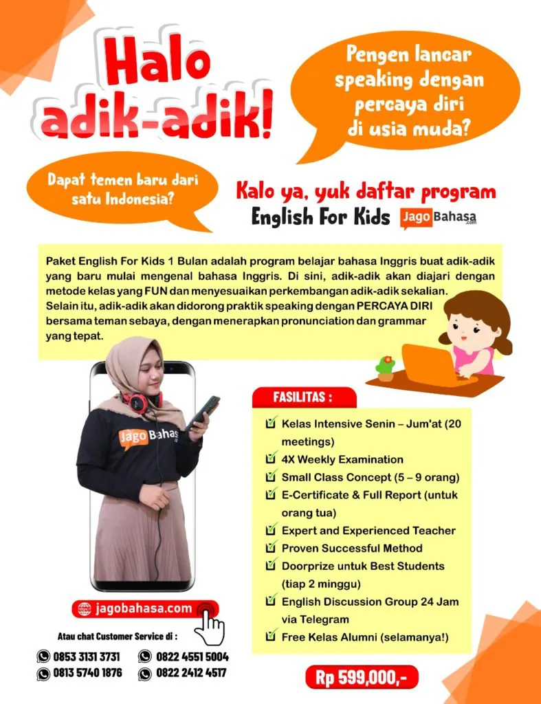 TEMPAT LES / KURSUS BAHASA INGGRIS ONLINE - JAGOBAHASA 21 Paket Jago Speaking English For Kids