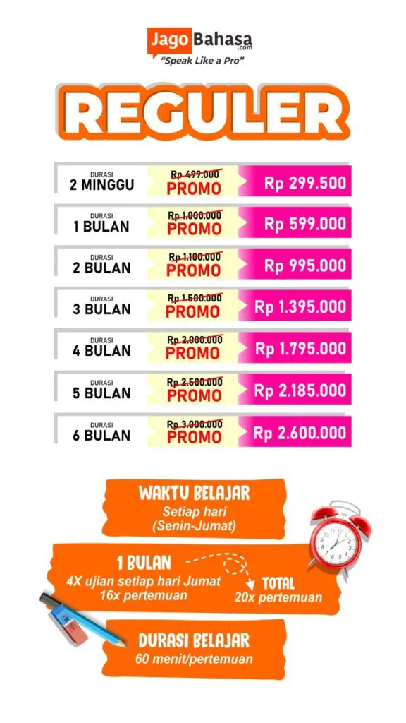 TEMPAT LES / KURSUS BAHASA INGGRIS ONLINE - JAGOBAHASA 19 Paket Reguler Jago Bahasa