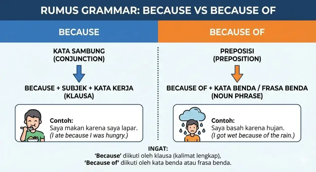 Perbedaan Because dan Because of beserta Contohnya 1 Perbedaan Because dan Because of beserta Contohnya